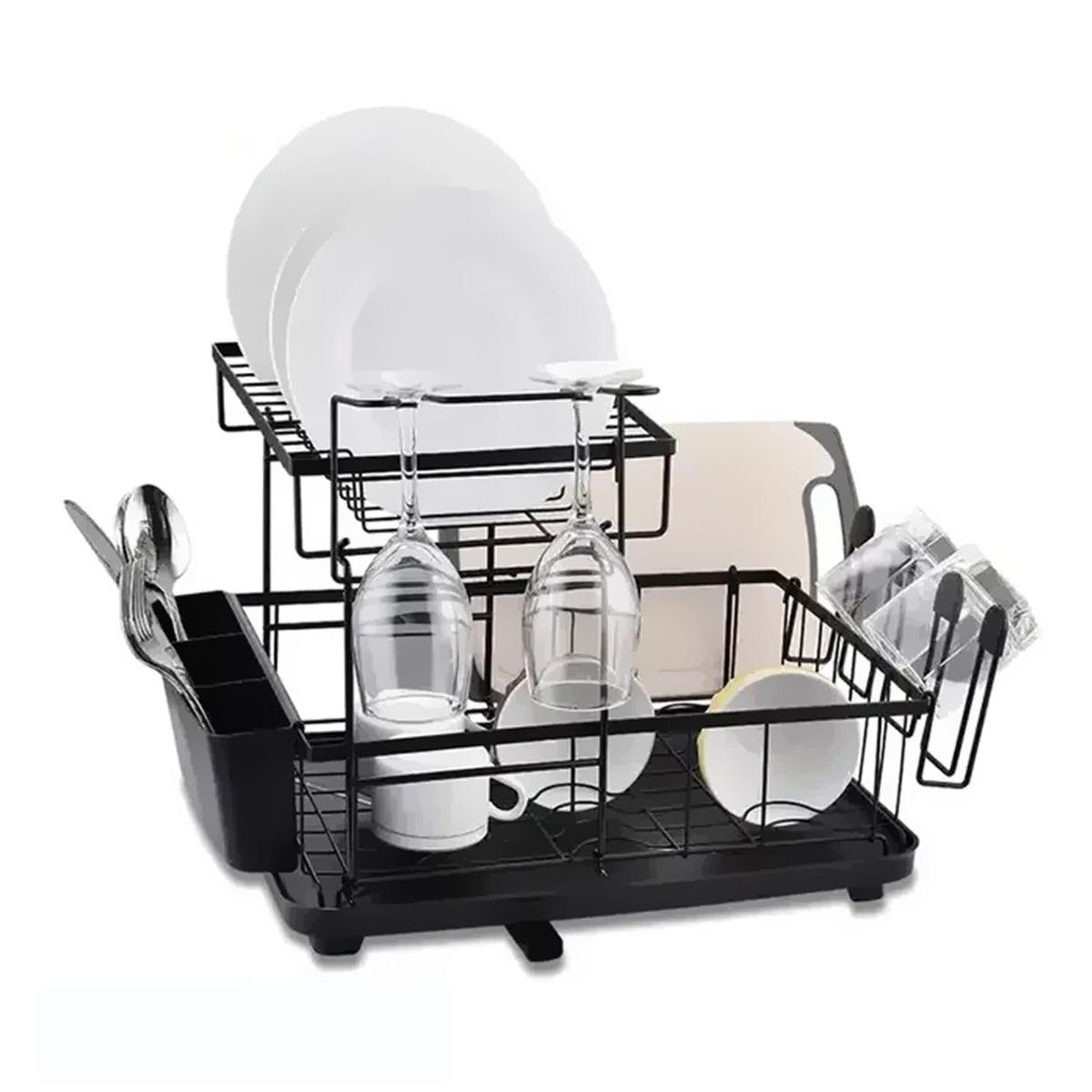 CASATUA - Escurridor Inoxidable Platero 2 Niveles Gran Capacidad - Negro