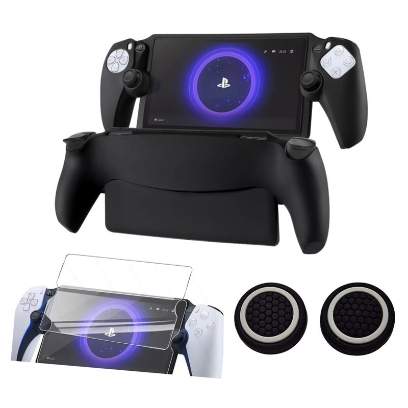 GENERICO - funda de silicona con vidrio y grips compatible con ps5 portal.
