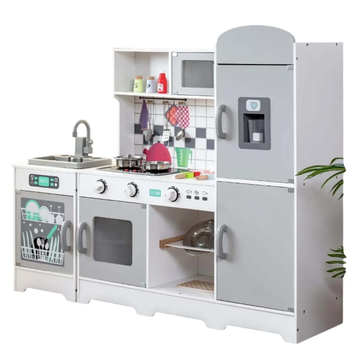 GENERICO - Cocina Infantil Madera Con Luz Sonidos Agua + Set de Loza