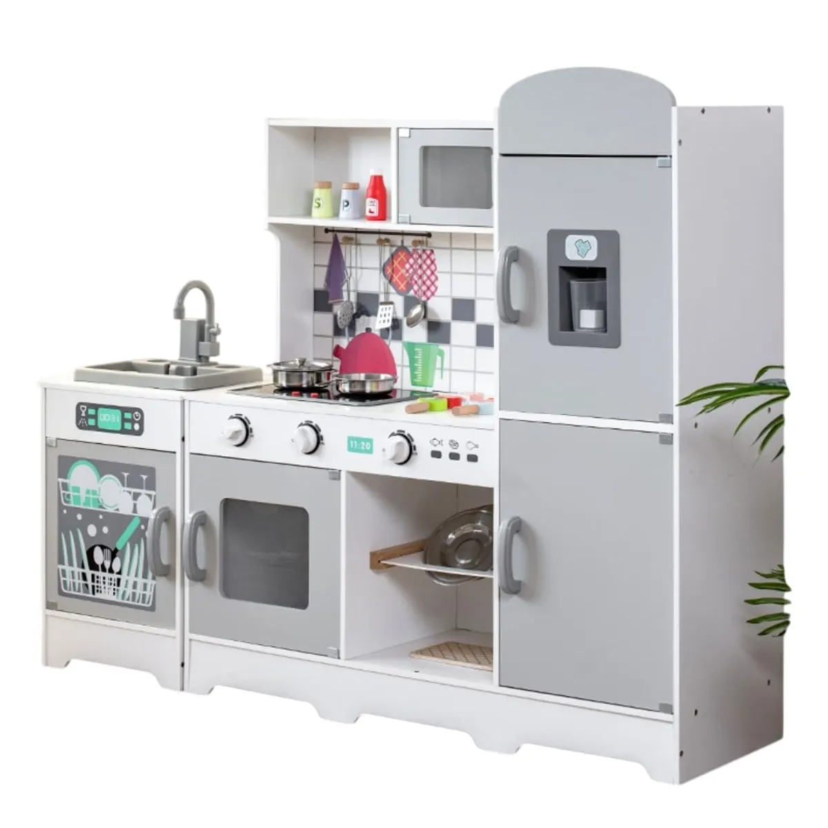 GENERICO - Cocina Infantil Madera Con Luz Sonidos Agua + Set de Loza