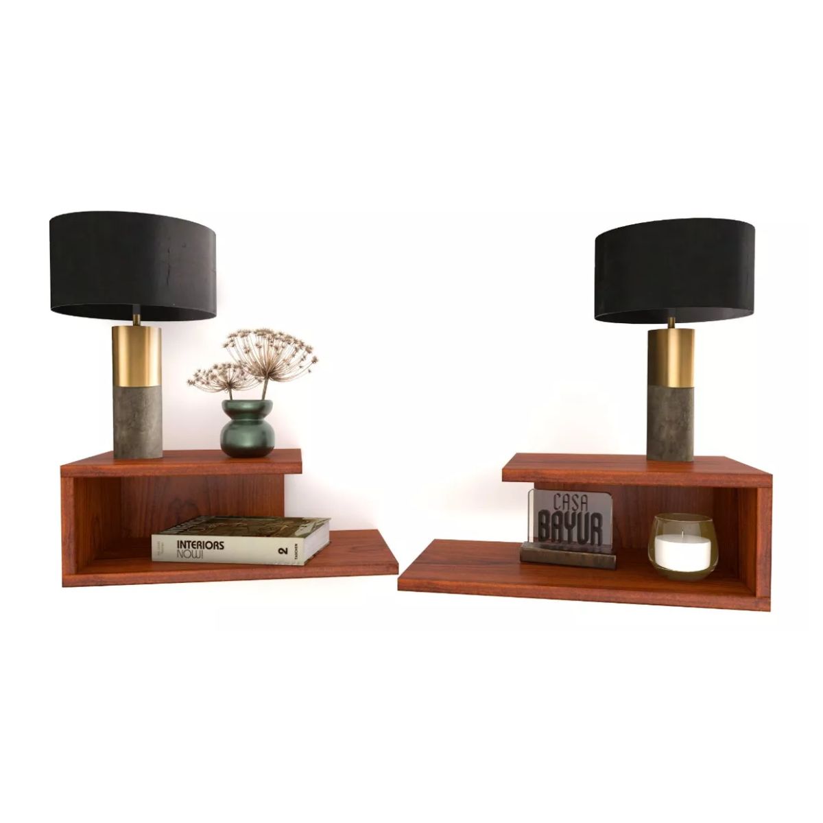 GENERICO - Set 2 Mesa De Noche Flotante, Decoración, Minimalista, Color Cedro_.