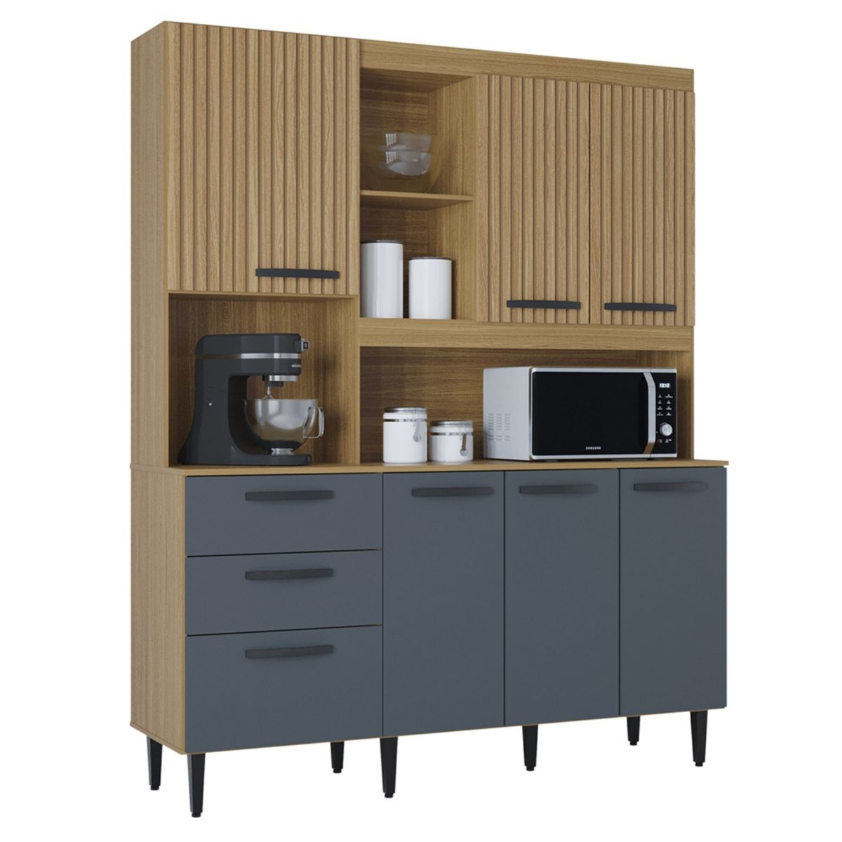 AKIVOY - Alacena Mueble Auxiliar Cocina Catarina Acanalada Damasco Gris 160cm