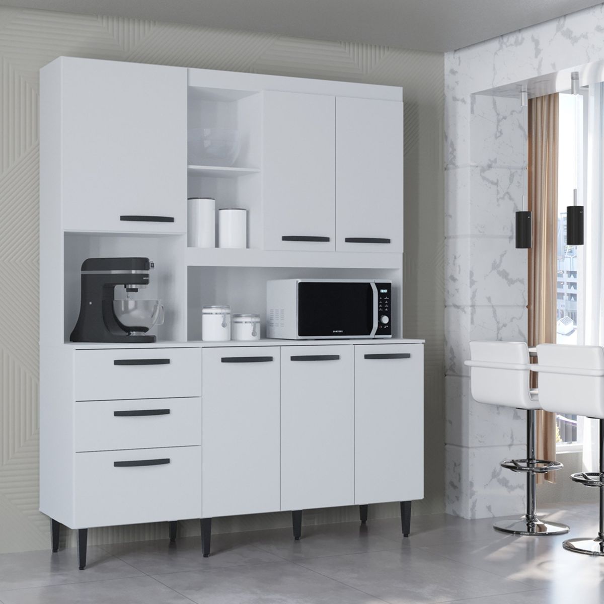 AKIVOY - Alacena Mueble Auxiliar Cocina Catarina Blanca 160cm