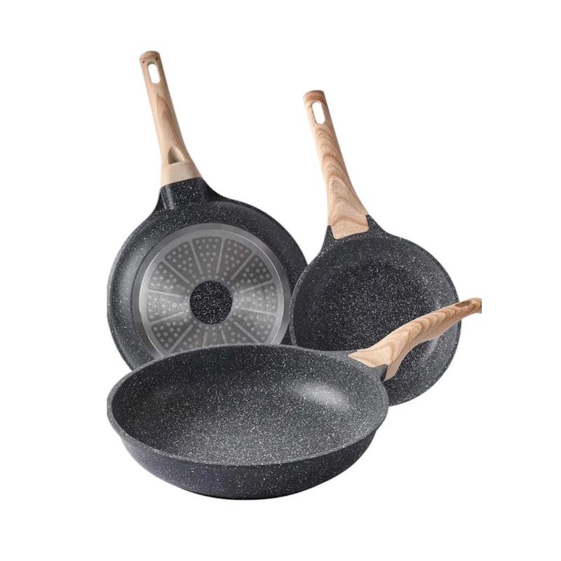 HOME - Juego Set 3 Sartenes Antiadherente Granito Marnol Cerámica Beige