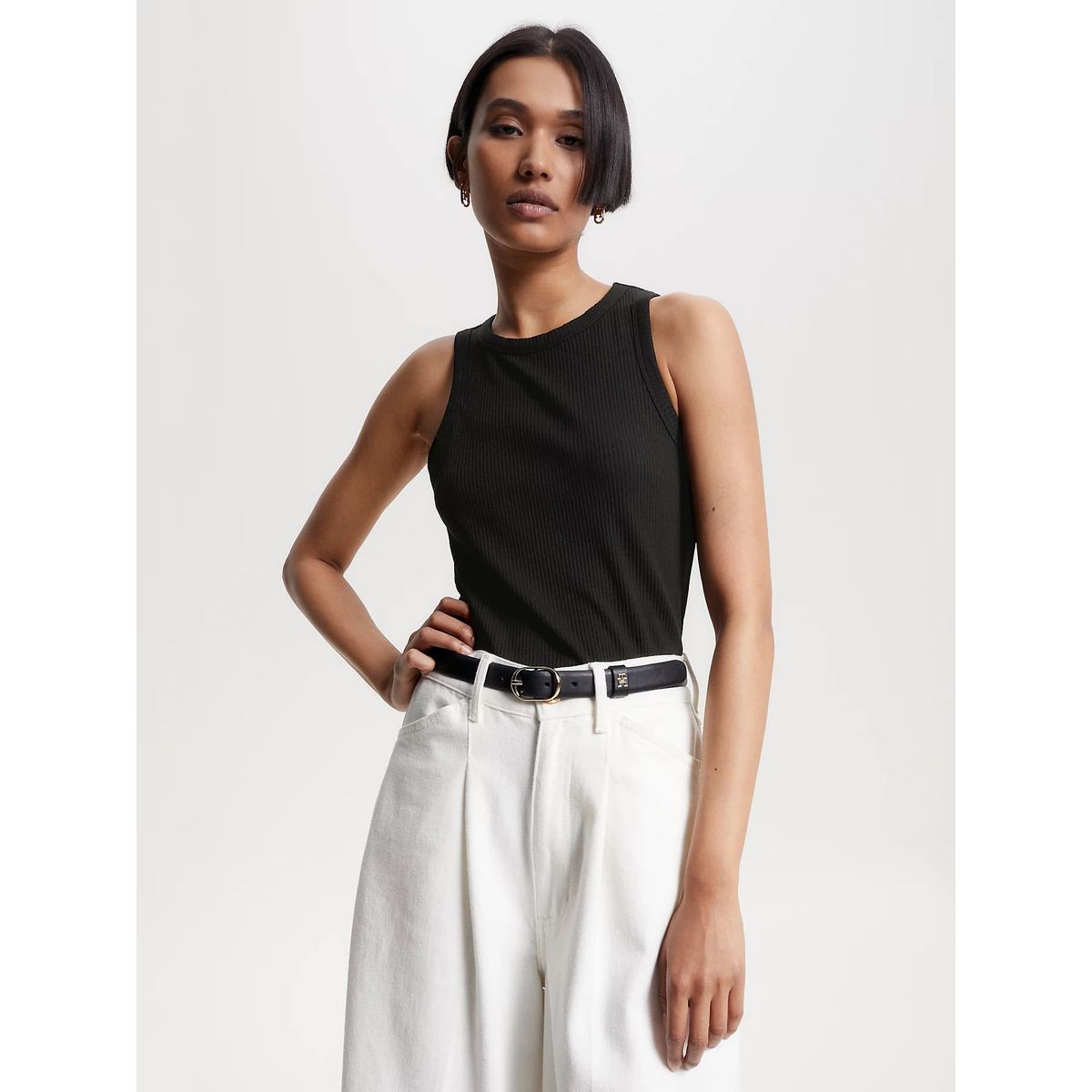 TOMMY HILFIGER - Camiseta negra acanalada sin mangas de corte slim Tommy Hilfiger