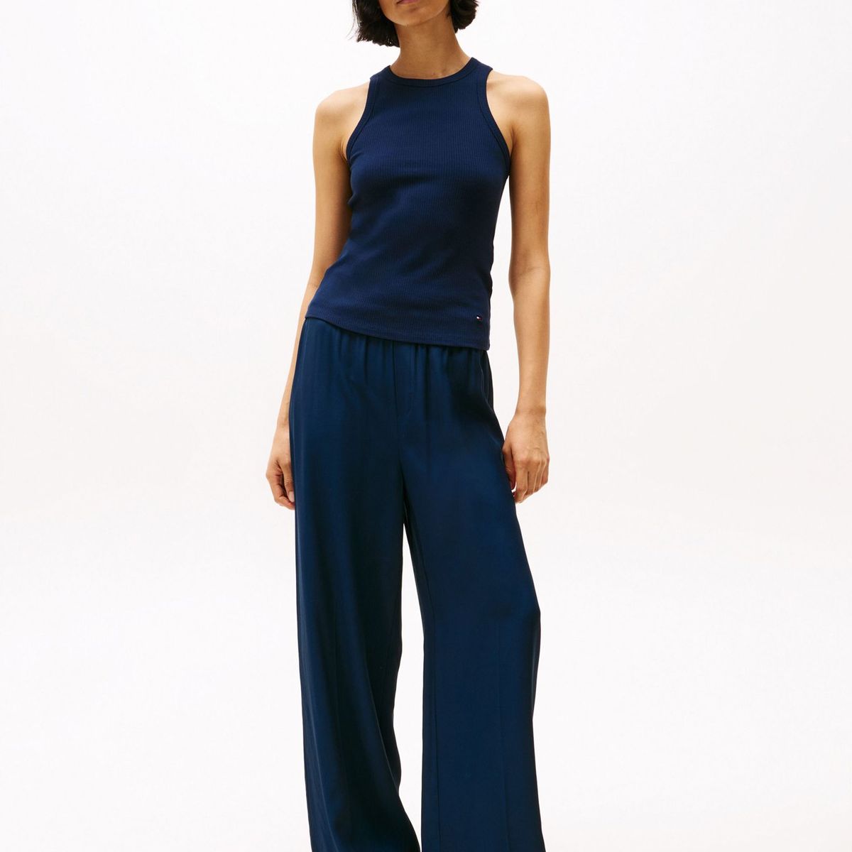TOMMY HILFIGER - Camiseta azul acanalada sin mangas de corte slim Tommy Hilfiger