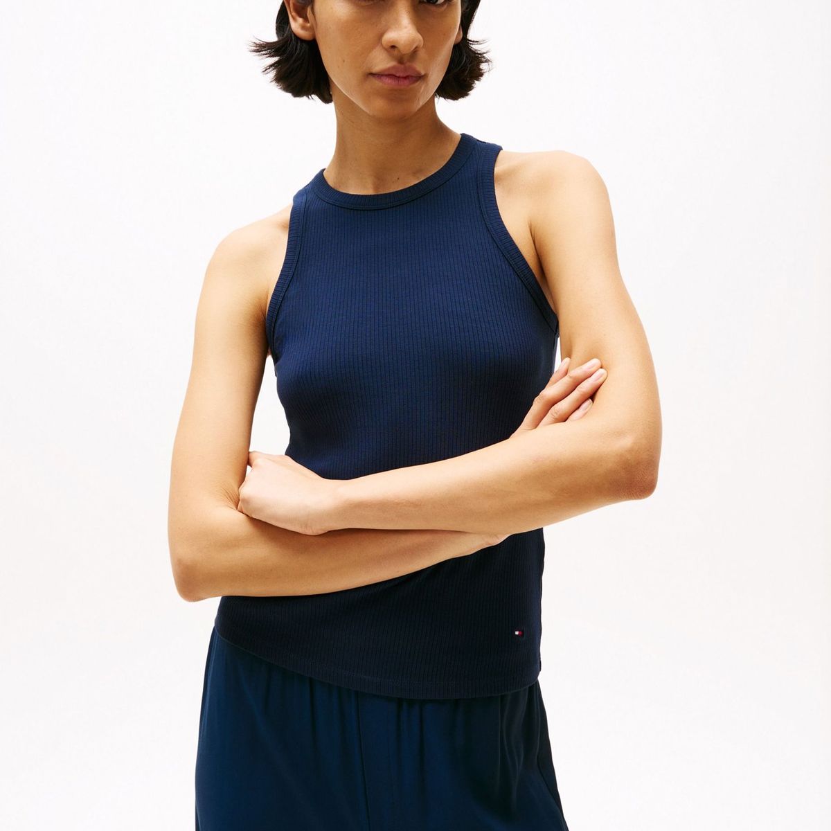 TOMMY HILFIGER - Camiseta azul acanalada sin mangas de corte slim Tommy Hilfiger