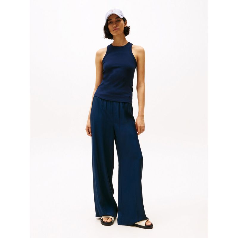 TOMMY HILFIGER - Camiseta azul acanalada sin mangas de corte slim Tommy Hilfiger