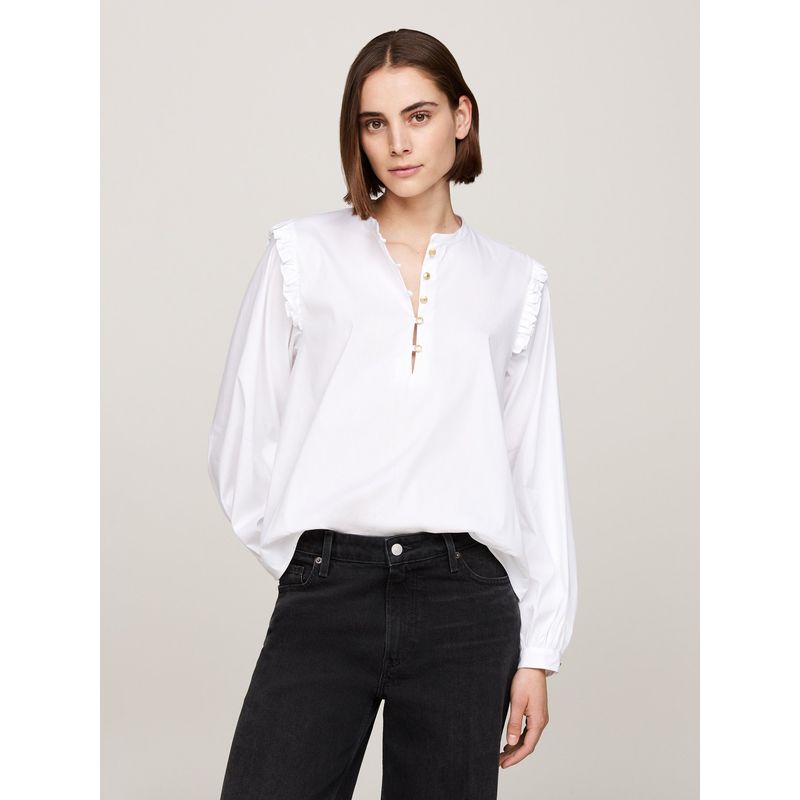 TOMMY HILFIGER - Blusa blanca de corte amplio con volantes Tommy Hilfiger