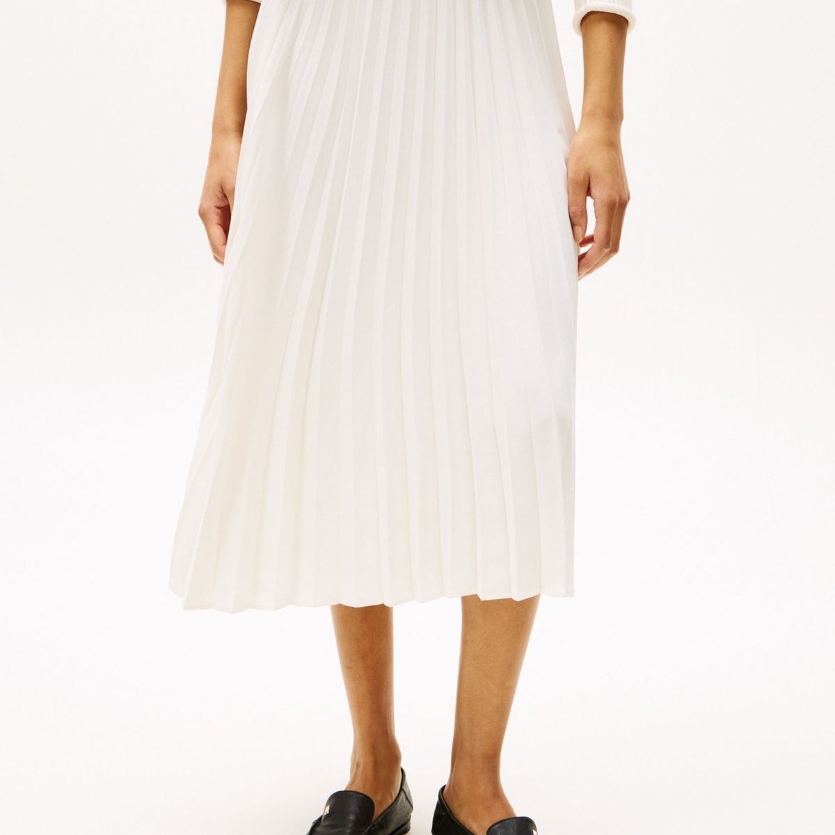 TOMMY HILFIGER - Falda blanco midi plisada con logo en cintura Tommy Hilfiger