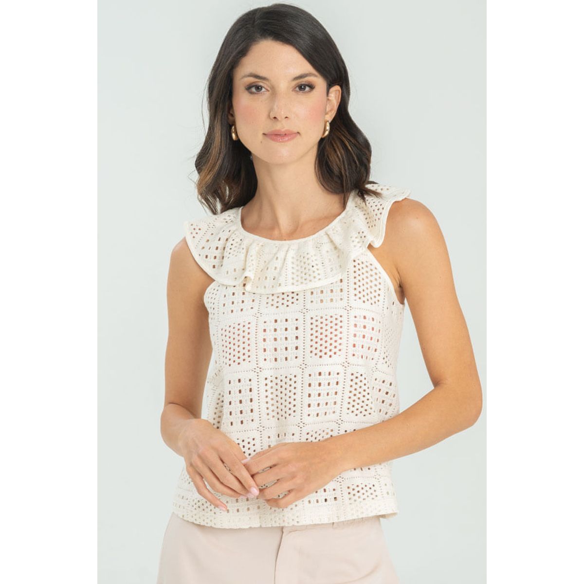 RAGGED - Blusa tejida kretha Marfil Ragged.