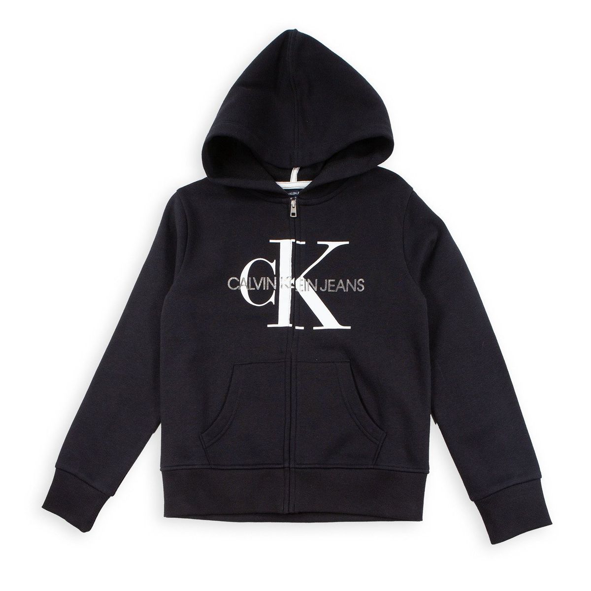 CALVIN KLEIN - Buzo negro con capota y monograma Calvin Klein