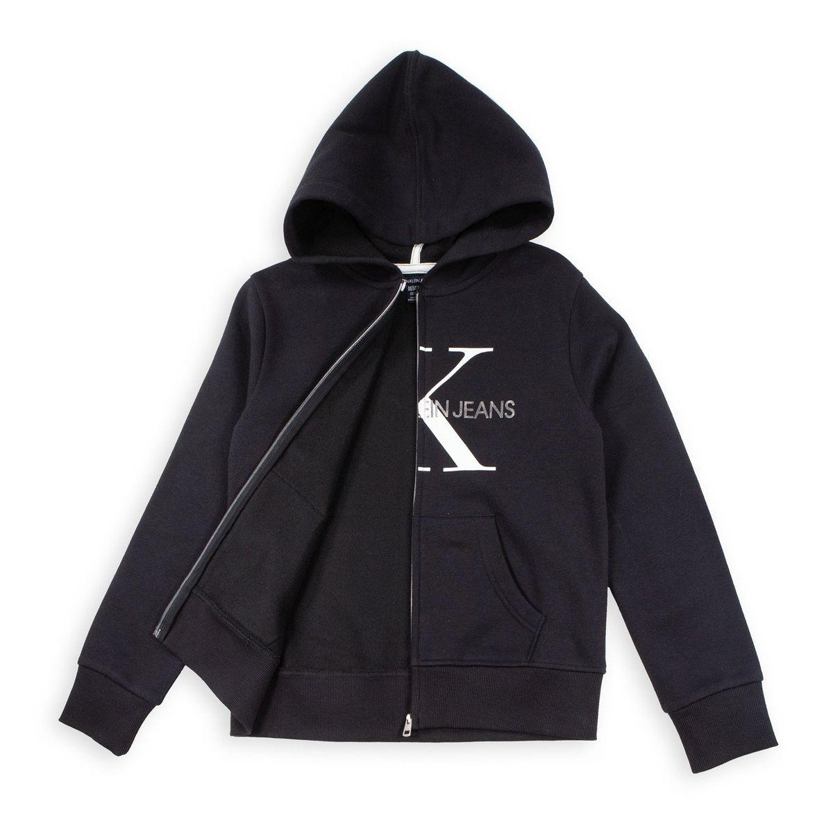 CALVIN KLEIN - Buzo negro con capota y monograma Calvin Klein