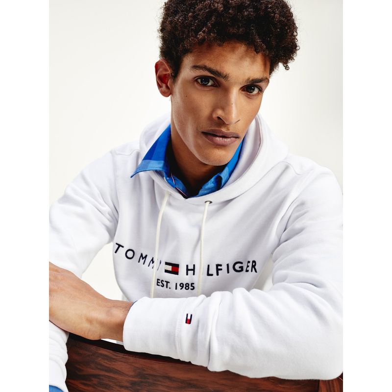 TOMMY HILFIGER - Suéter blanco con gorro y logo bordado Tommy Hilfiger