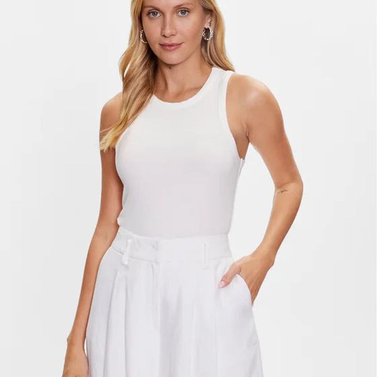TOMMY HILFIGER - Camiseta blanca acanalada sin mangas de corte slim Tommy Hilfiger