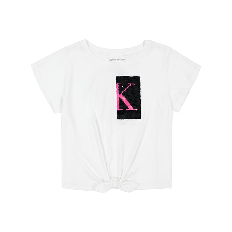 CALVIN KLEIN - Camiseta blanca con lentejuelas y detalle de lazo para niña Calvin Klein