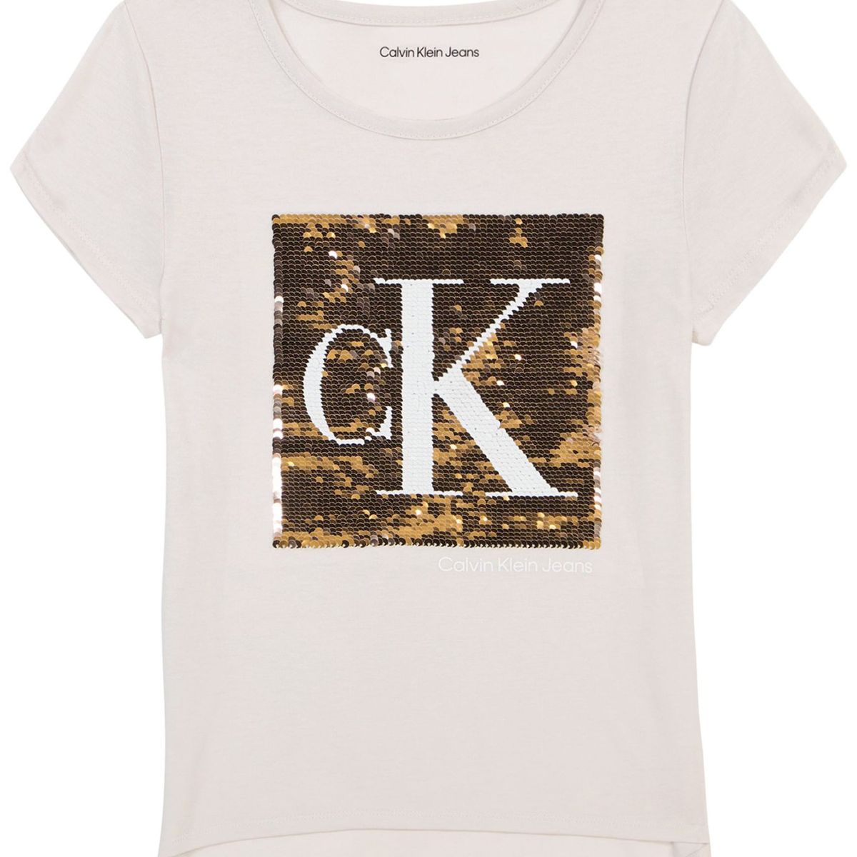 CALVIN KLEIN - Camiseta marrón con logotipo de lentejuelas para niña Calvin Klein