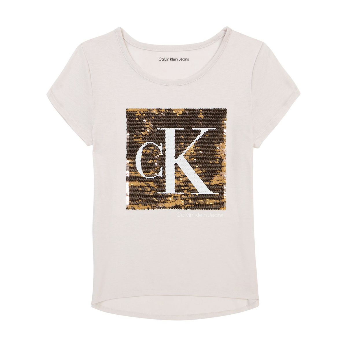 CALVIN KLEIN - Camiseta marrón con logotipo de lentejuelas para niña Calvin Klein