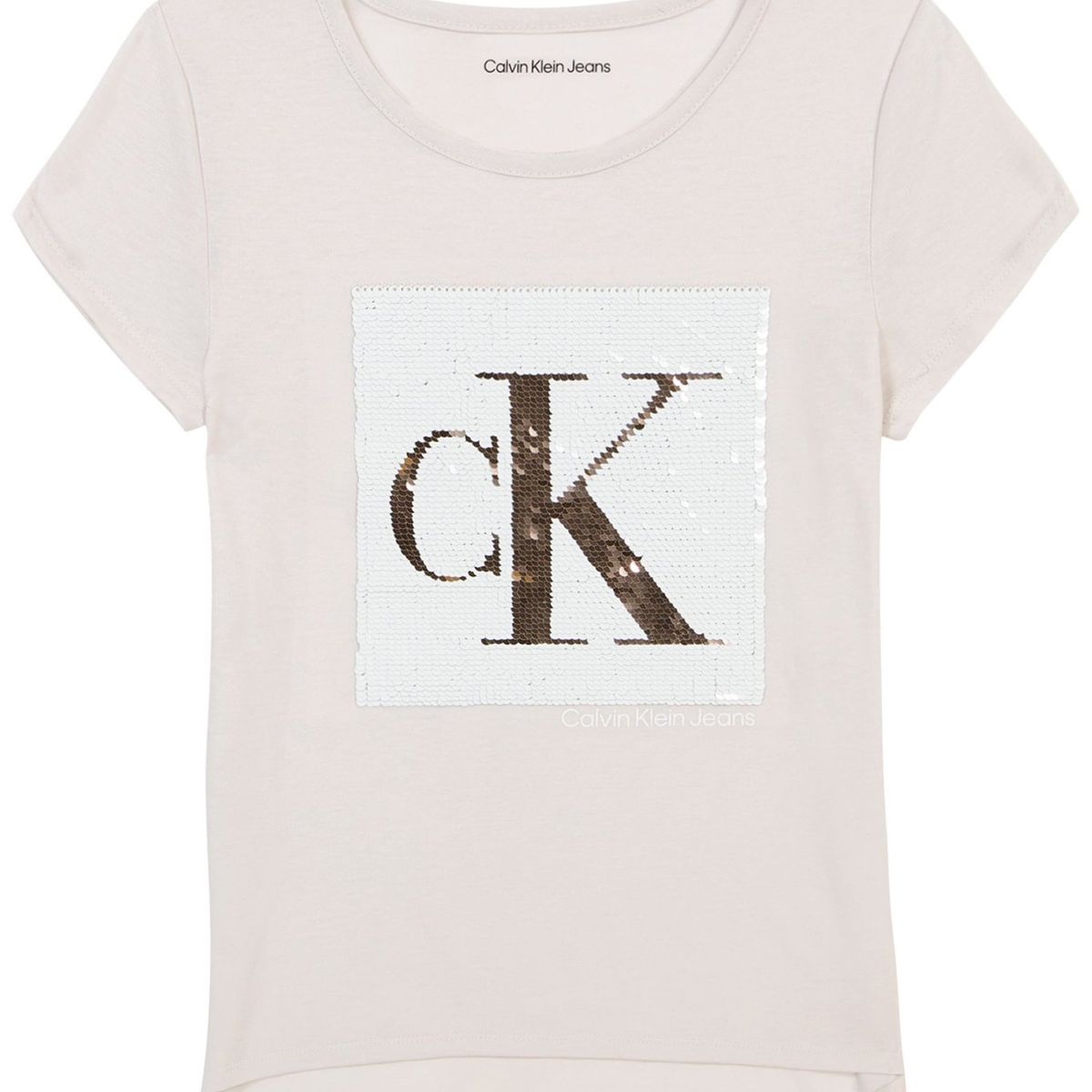 CALVIN KLEIN - Camiseta marrón con logotipo de lentejuelas para niña Calvin Klein