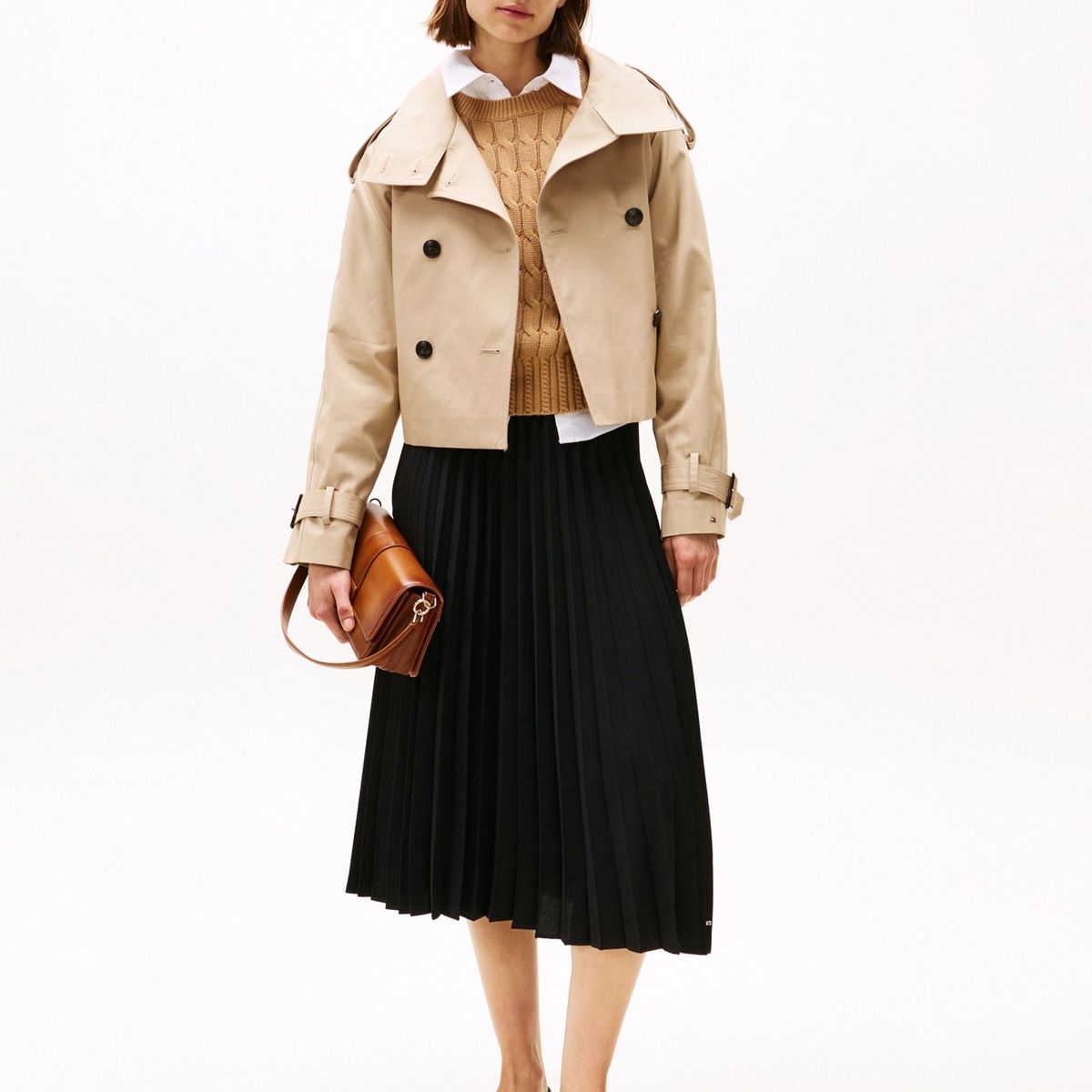 TOMMY HILFIGER - Falda negro midi plisada con logo en cintura Tommy Hilfiger