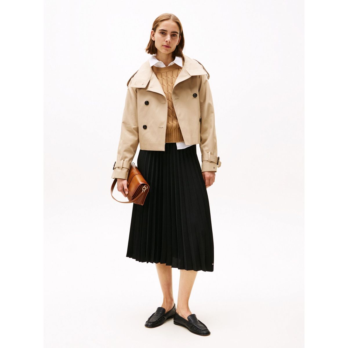 TOMMY HILFIGER - Falda negro midi plisada con logo en cintura Tommy Hilfiger