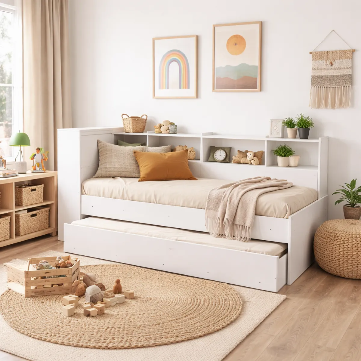 GENERICO - Cama Tipo Loft Moderno Multifuncional Infantil en Tono Blanco