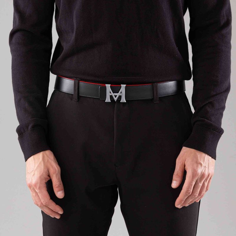 MARIO HERNANDEZ - Cinturón Casual Monograma Doble Faz Negro Cayena