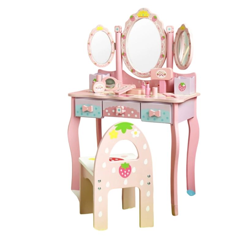 GENERICO - Tocador Real Infantil + Silla + Accesorios en Madera diseño de Fresa