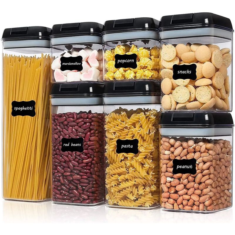 SOKANY - Set Organizador De Granos Para Cocina 7 Piezas Tapa Negra.