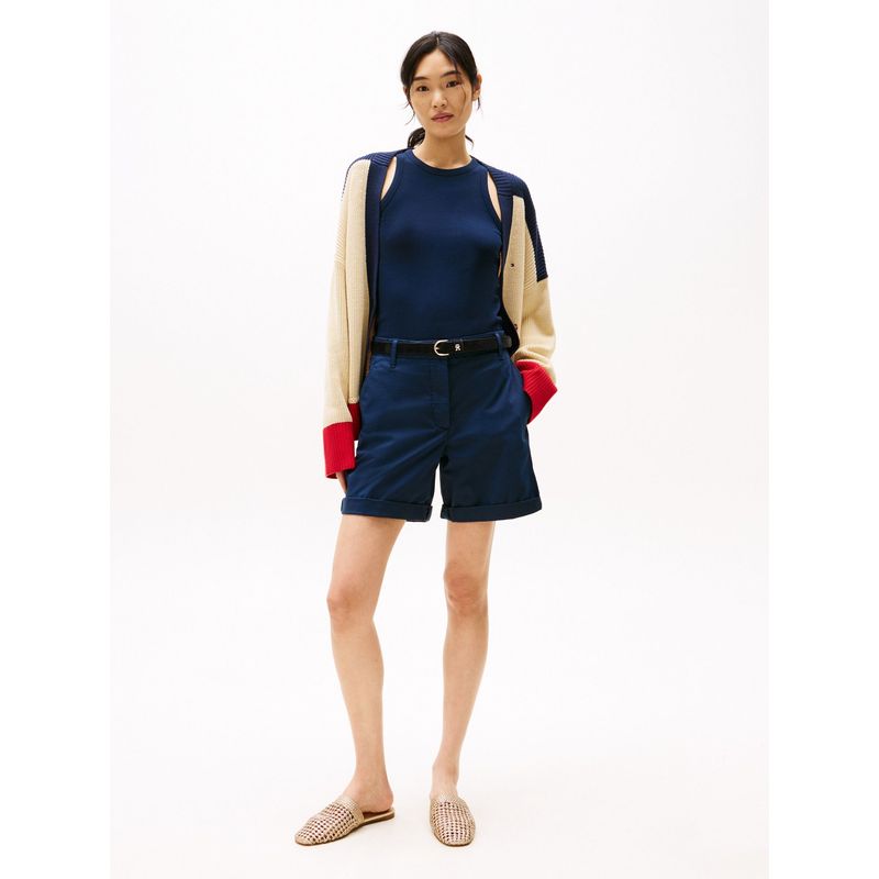 TOMMY HILFIGER - Bermudas azul chino Mom con vuelta Tommy Hilfiger