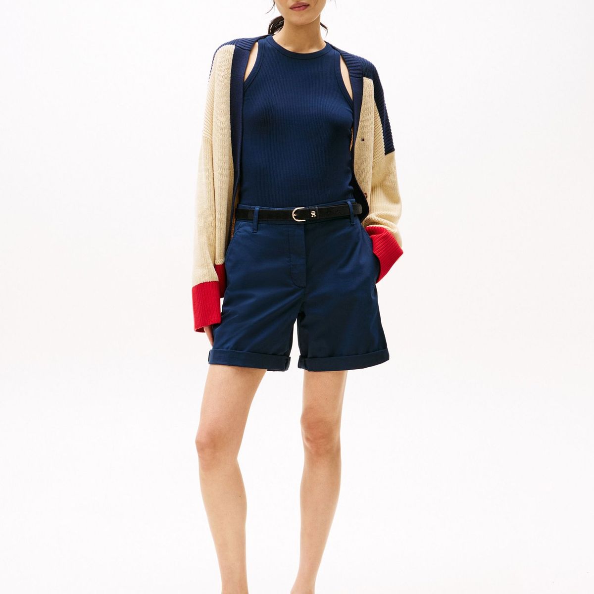 TOMMY HILFIGER - Bermudas azul chino Mom con vuelta Tommy Hilfiger