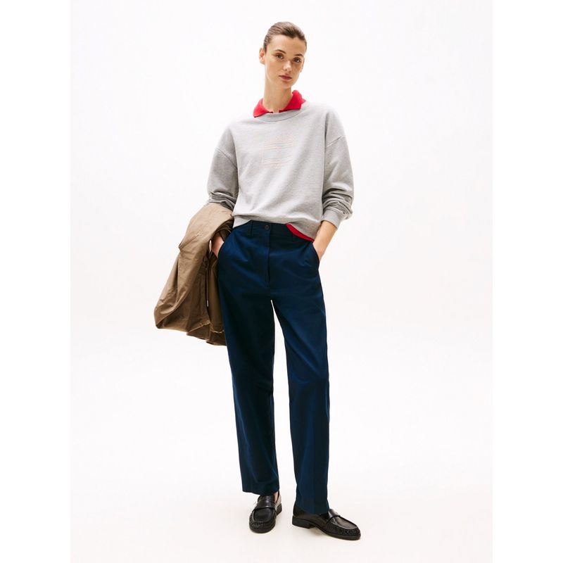 TOMMY HILFIGER - Sacos gris / Saco tejido de cuello redondo con logo Tommy Hilfiger