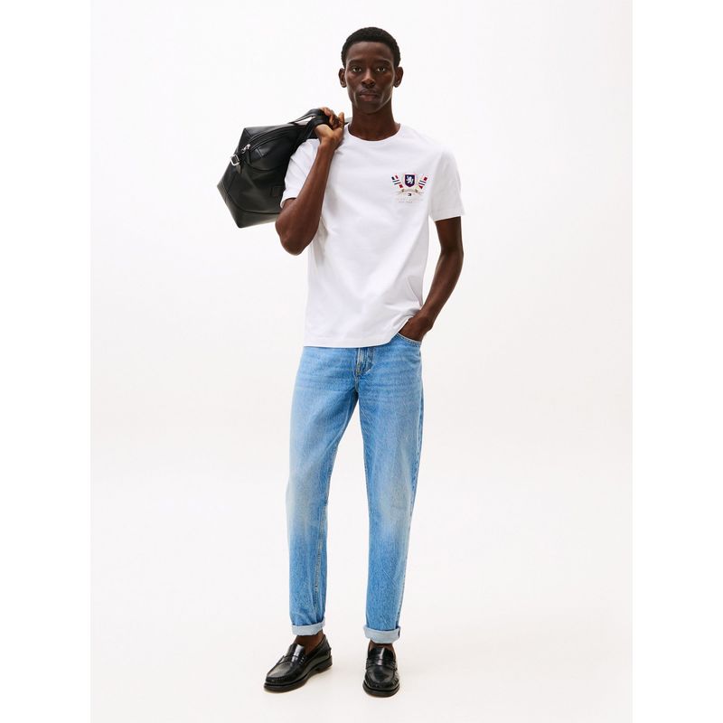 TOMMY HILFIGER - Camiseta blanca de algodón con escudo TH Tommy Hilfiger