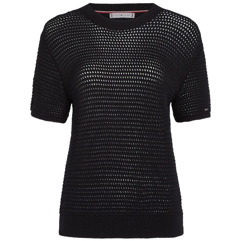 TOMMY HILFIGER - Saco negro tejido de croché con punto Pointelle Tommy Hilfiger