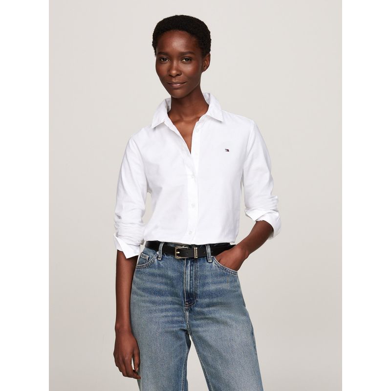 TOMMY HILFIGER - Camisa blanca de corte regular con logo bordado Tommy Hilfiger