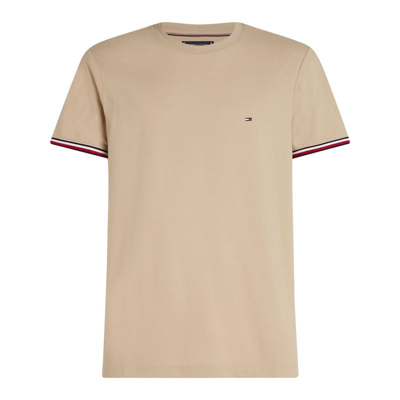 TOMMY HILFIGER - Camiseta beige de cuello redondo con logo Tommy Hilfiger