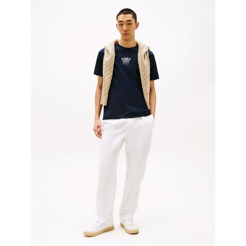 TOMMY HILFIGER - Camiseta azul de cuello redondo con logo Tommy Hilfiger