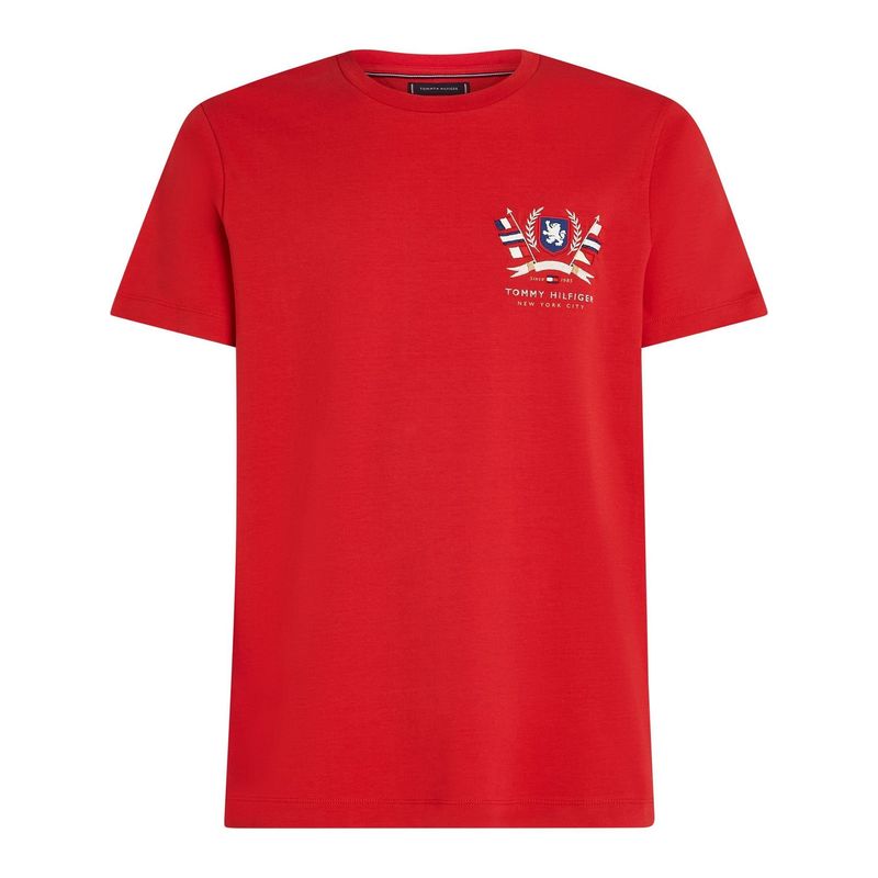 TOMMY HILFIGER - Camiseta roja de algodón con escudo TH Tommy Hilfiger
