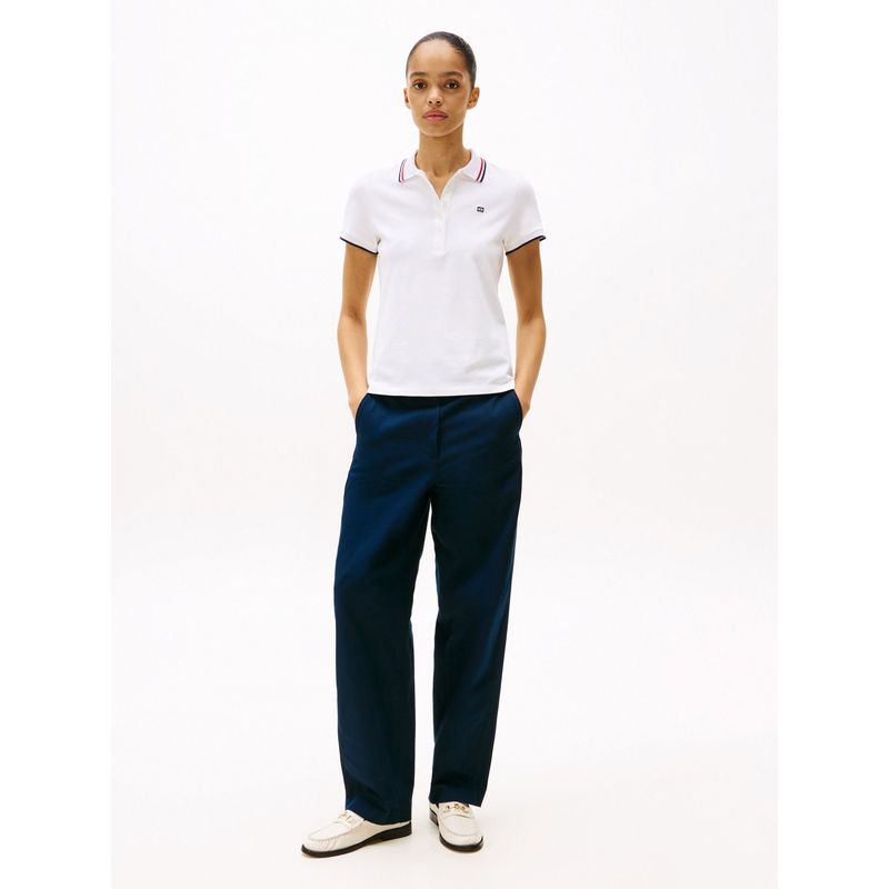 TOMMY HILFIGER - Polo blanco de corte slim con logo a contraste Tommy Hilfiger