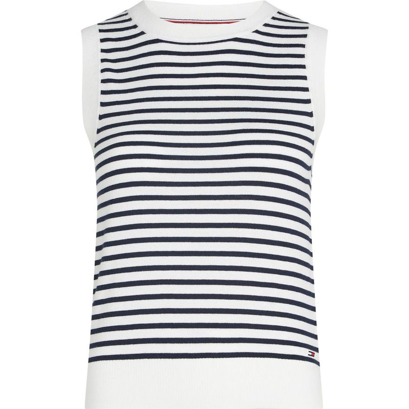 TOMMY HILFIGER - Chaleco Blanco de Rayas Azules con Logo Tommy Hilfiger