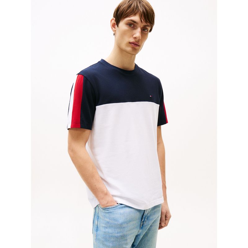 TOMMY HILFIGER - Camiseta azul color block Global Stripe Tommy Hilfiger