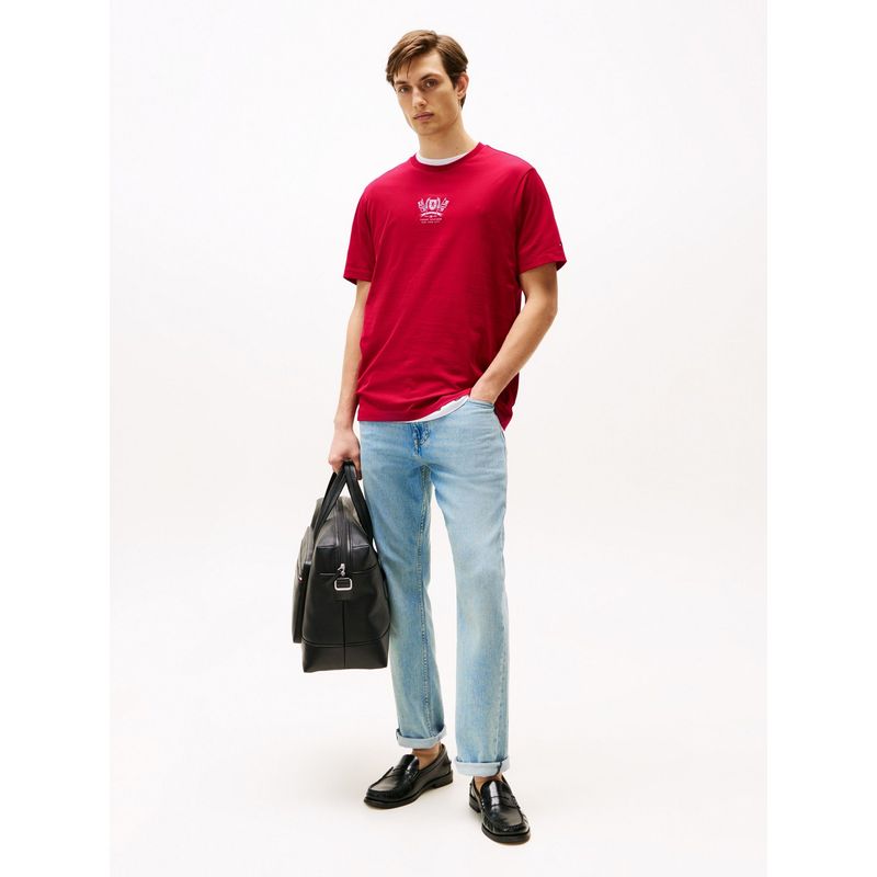 TOMMY HILFIGER - Camiseta roja de cuello redondo con logo Tommy Hilfiger