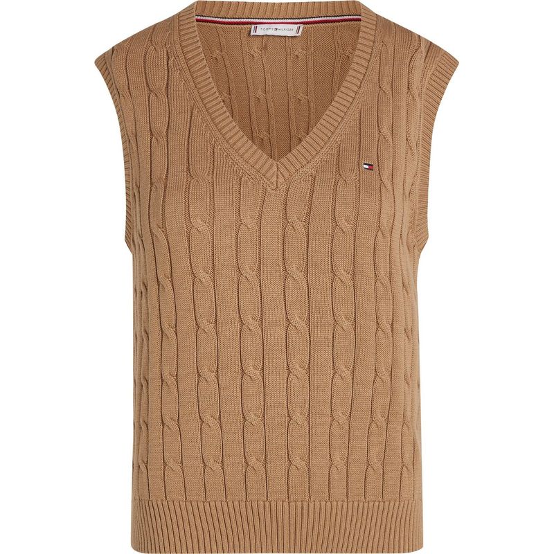 TOMMY HILFIGER - Chaleco beige de Punto de Algodón Para Mujer Tommy Hilfiger