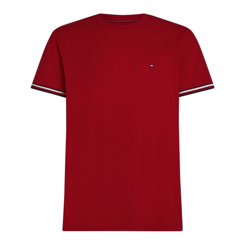 TOMMY HILFIGER - Camiseta roja de cuello redondo con logo Tommy Hilfiger