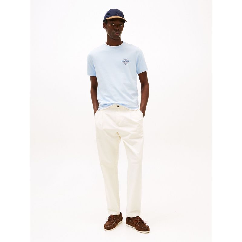 TOMMY HILFIGER - Camiseta celeste de cuello redondo con logo Tommy Hilfiger