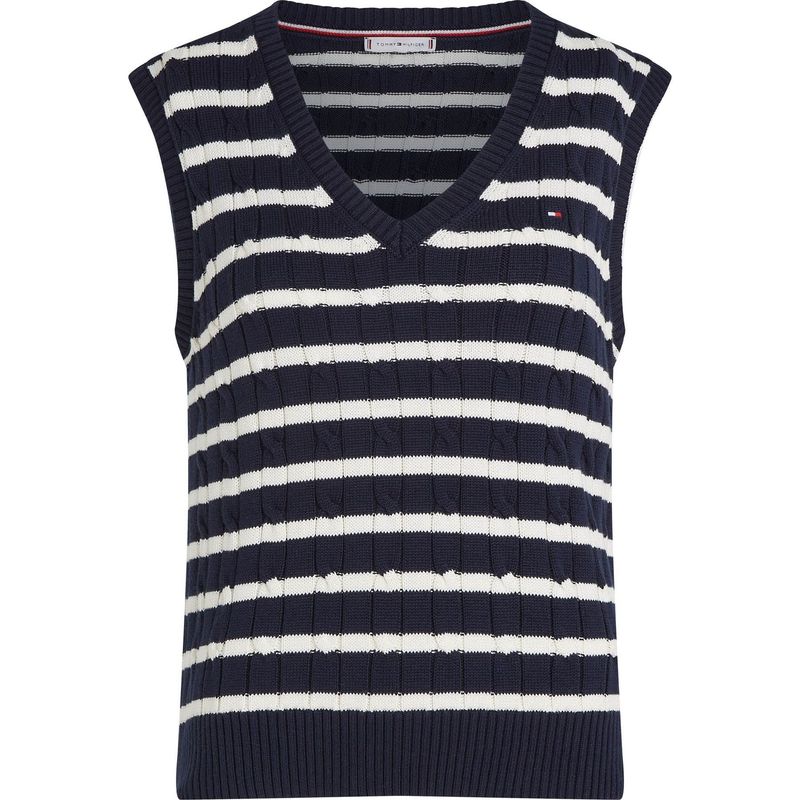 TOMMY HILFIGER - Chaleco azul oscuro de Punto de Algodón de Rayas Tommy Hilfiger