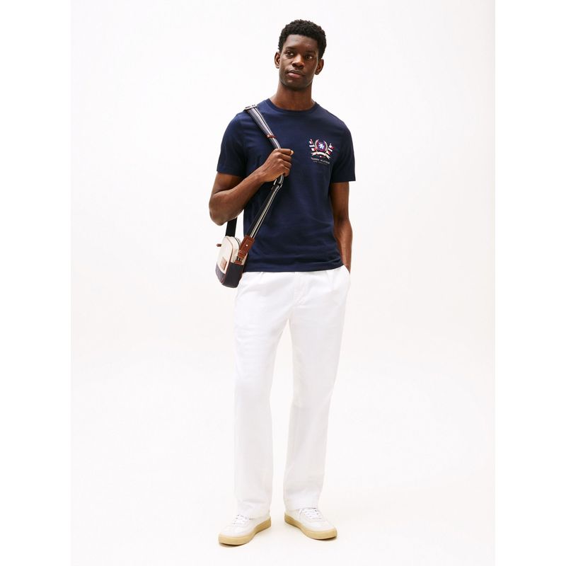 TOMMY HILFIGER - Camiseta azul de algodón con escudo TH Tommy Hilfiger