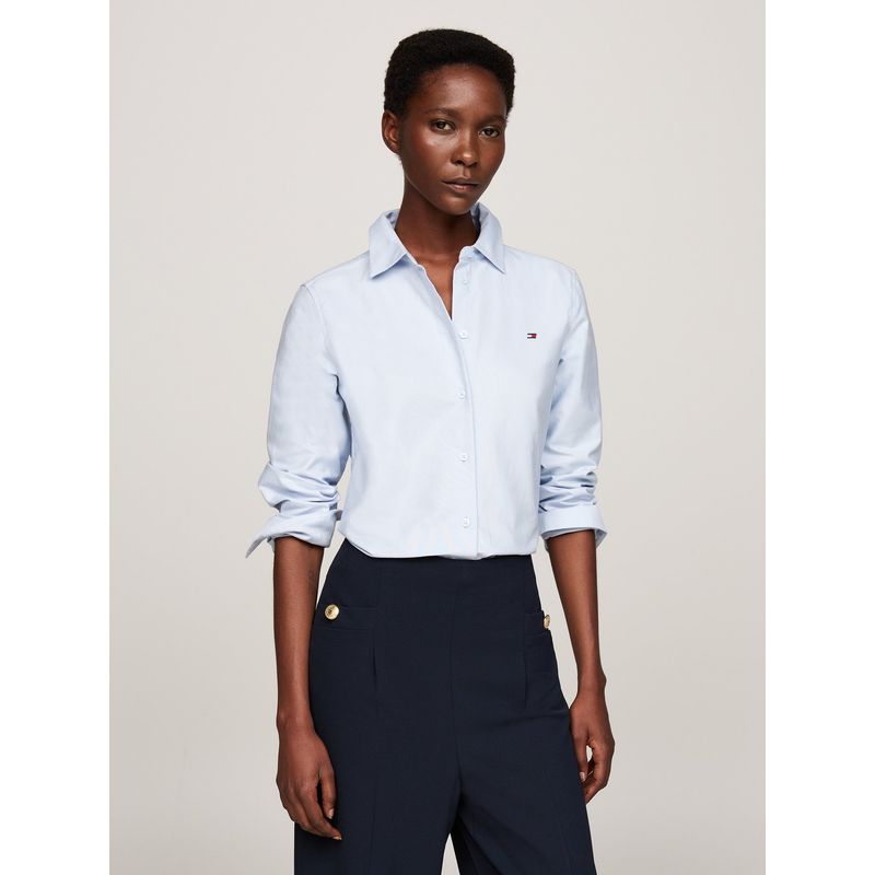 TOMMY HILFIGER - Camisa celeste de corte regular con logo bordado Tommy Hilfiger