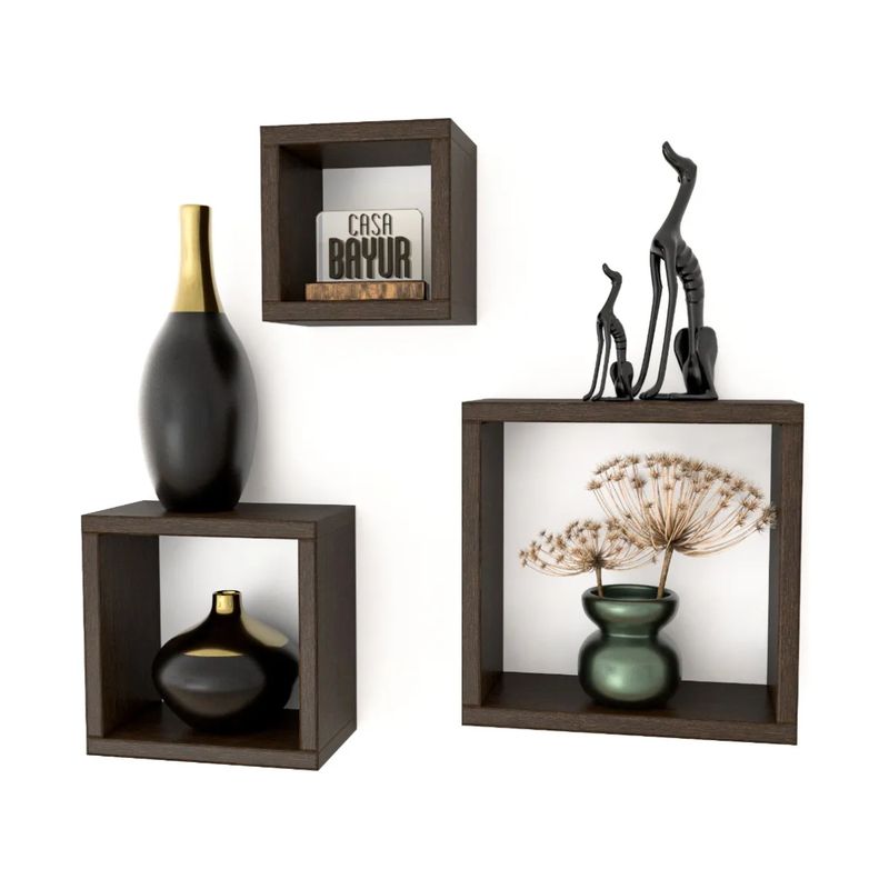 GENERICO - Set 3 Repisas Cubos, Flotantes Decorativas, Minimalistas, Color Wengue