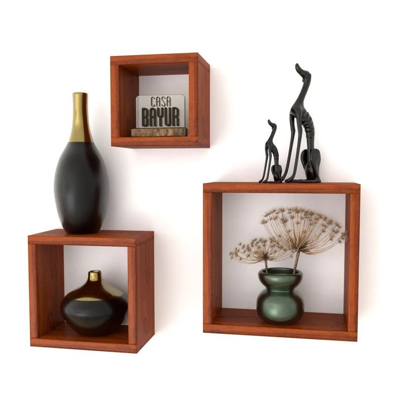 GENERICO - Set 3 Repisas Cubos, Flotantes, Decorativas, Minimalistas, Color Cedro